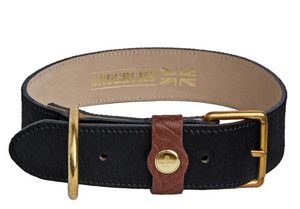 Black Hair on Hide Leather Dog collar