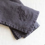 Set of 4 linen Monogrammed Napkin in Charcoal