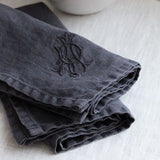 Set of 4 linen Monogrammed Napkin in Charcoal