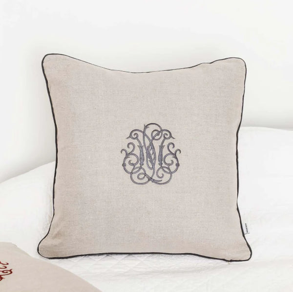 Buy Embroidered Cushions Online  Crescent Monogrammed - Dandelion Dreams