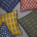 Hand block printed cushion in Saffron