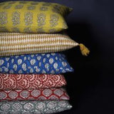 Hand block printed cushion in Saffron